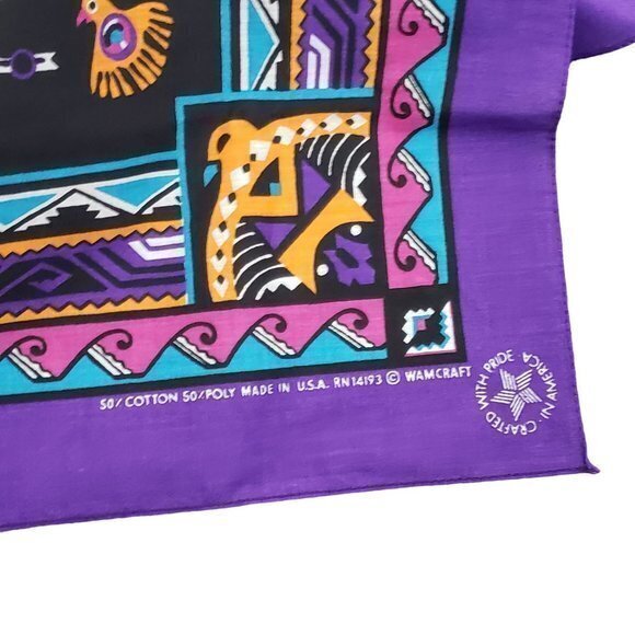 Vintage Wamcraft Aztec‎ Western Print Bandana Made In USA - Picture 4 of 5